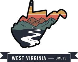 West Virginia State Map With Mountains River And Retro Color Scheme Design vector