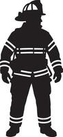 Silhouette Of A Firefighter In Full Gear Standing Ready For Action vector