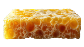 Rectangular yellow sponge with large pores isolated on transparent background png