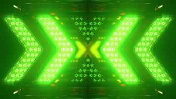 Vj racing neon green arrows in seamless loop. Perfect for visualizing audio beats in music videos, stage walls video