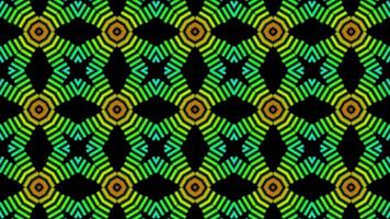 Neon ornamental pattern with colorful dashes on black background video