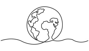 globe earth world map one line continuous drawing, illustration minimalist design of minimalism isolated on white background vector