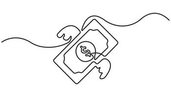 Continuous single one line drawing art of money paper flying with wings, Business, Financial concept. Winged American currency. Single line draw design illustration vector