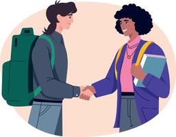 A character doing handshake with his friend, flat illustration vector