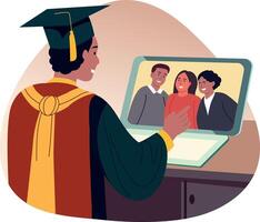 Flat illustration showing a graduating student doing a talk to his family vector