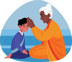A grandmother giving a blessing to a child, flat illustration vector