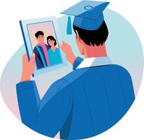 A graduated student remembering his memory, flat illustration vector