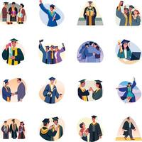 Bundle of Graduated Students Flat Illustrations vector