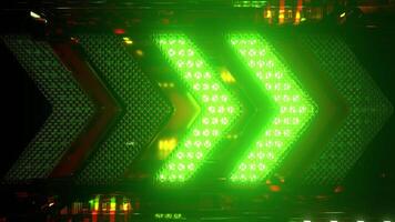 Clip of racing neon green arrows and detailed hi tech elements in seamless loop. Perfect for visualization of audio beats in music videos, stage performance walls video