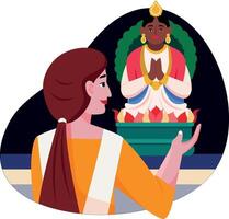 Flat style illustration showing a character doing hindu ritual vector
