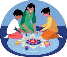Flat style illustration showing some characters making rangoli vector