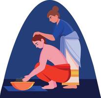 A character taking oil bath, flat style illustration vector