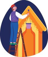 Flat illustration showing a character doing home decoration vector