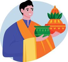 A kalash character doing traditional ritual, flat illustration vector