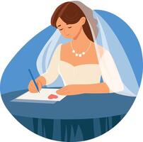 A bride writing note on paper, flat style illustration vector