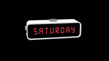 Digital clock displaying changing weekdays on black background video