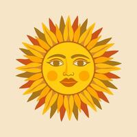Sun with face. isolated illustration in folklore style vector