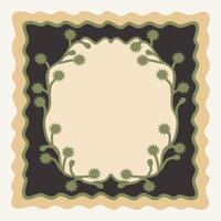square decorative frame with tree branch in the middle and wavy borders vector