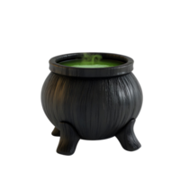 A black wooden witch cauldron with bubbling enchanted brew Isolated on transparent Background png