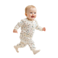 A baby with a joyful smile taking their first steps in a cute onesie, Isolated on transparent Background png
