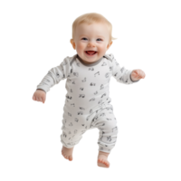 A baby in a cute onesie smiling joyfully as they take their first steps, Isolated on transparent Background png