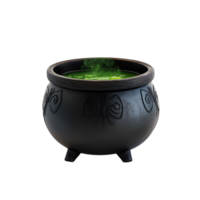 A 3D render of witch cauldron with glowing green potion Isolated on transparent Background png