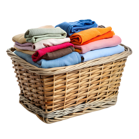 Freshly folded laundry in a tidy household basket for clean living Isolated on transparent Background png