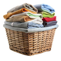 Neatly folded clothing in a clean household basket display Isolated on transparent Background png