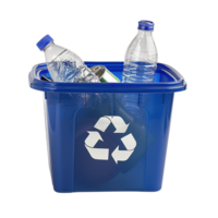 A recycling bin designed for sustainable waste with a bottle and can arranged neatly inside Isolated on transparent Background png