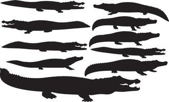 Crocodile silhouettes set of different crocodiles vector