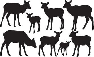 Elk Calf silhouette set illustration vector