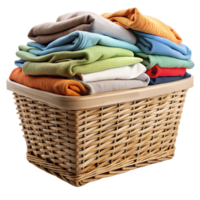 Fresh laundry neatly arranged in a soft textured home basket Isolated on transparent Background png