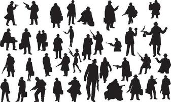 Silhouettes of men in suits and hats vector