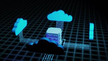 Cloud server network with neon grid background video