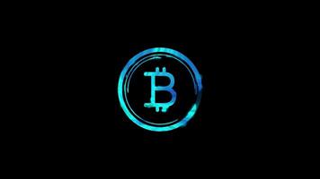 Glowing bitcoin symbol with digital effect video