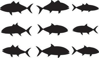 Silhouettes of fish on white background vector