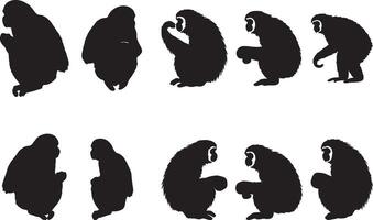 Various silhouettes of monkeys in different poses vector