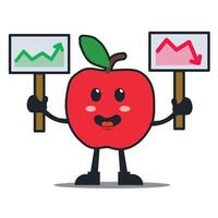 cute kawai style red apple with line chart cartoon character vector