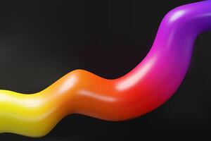 3d rainbow abstract line on black background. Three-dimensional illustration. Futuristic geometric shape template. Colorful poster with bright gradient. Modern dynamic wave design. vector