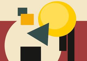 Abstract minimalist art featuring overlapping squares and circles in Bauhaus palette. vector