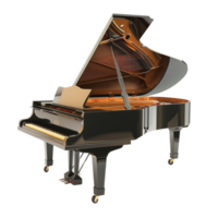A classic grand piano with its lid open, showcasing strings and hammers in side view, isolated on transparent background png