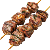 Chargrilled Russian skewers stacked with marinated meat and grilled essence Isolated on transparent Background png