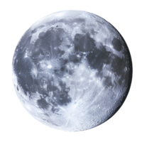 A close-up view of a full moon isolated on transparent background, showing intricate details of the lunar surface. png
