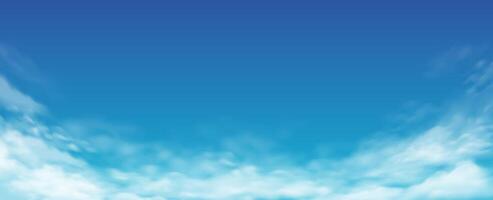 Illustration of a clear blue sky with soft white clouds creating a tranquil atmosphere ideal for backgrounds. The gradient sky provides an expansive view with ample copy space. vector