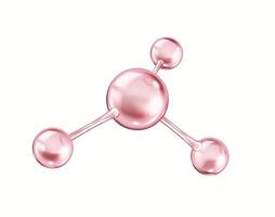 Spinning collagen molecular structure realistic illustration. Pink model represents protein components 3d object on white background vector