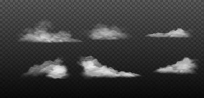 Realistic digital cloud overlays in various shapes and sizes isolated on background for creative design use in photo edits and digital art with copy space. vector
