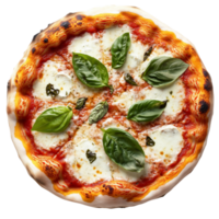 A classic Margherita pizza with mozzarella and basil leaves, Isolated on transparent Background png