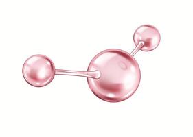 Interconnected pink spheres of collagen molecule realistic illustration. Triple helix protein configuration 3d object on white background vector