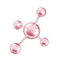 Pink collagen molecule structure rotates realistic illustration. Protein model for skin elasticity 3d object on white background vector