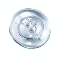 Glossy silver collagen molecule floating inside bubble realistic illustration. Product with anti aging properties 3d object on white vector